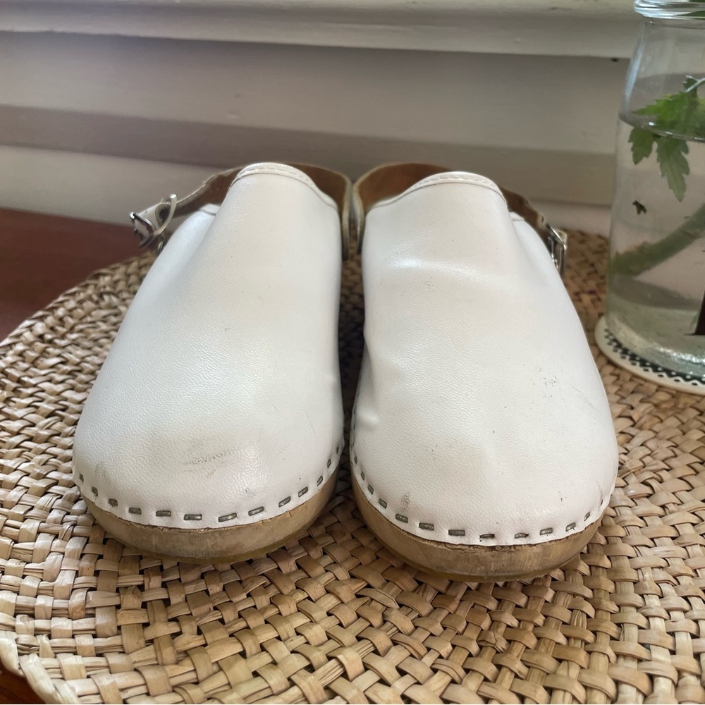 White Leather Swedish Clogs - Picture 5 of 7